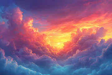 Fototapeta premium Vibrant Sunset: Colorful Clouds Drifting Across a Blue Sky - Generative AI.