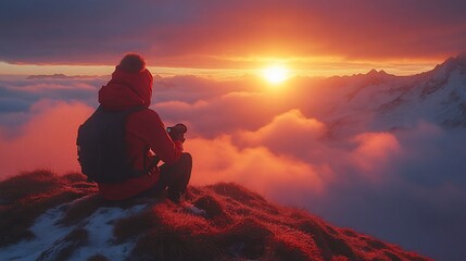 Obraz premium Photographer Captures Majestic Sunset Over Snowy Mountain Range
