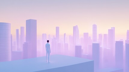A person gazing at a vibrant city skyline.