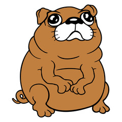 Pug Dog Sits Small Begging Fat Looks Sad Hungry Design Lover Art Vector Illustration Card T-Shirt Poster Sticker Graphic Print Decorative Drawing Isolated Logo Decoration Symbol Creative Cool Style
