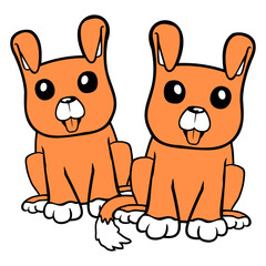Obraz premium 2 Dogs Team Sitting Two Friends Crew Happy Brother Design Lover Art Vector Illustration Card T-Shirt Poster Sticker Graphic Print Decorative Drawing Isolated Logo Decoration Symbol Creative Cool Style