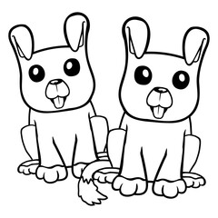 2 Dogs Team Sitting Two Friends Crew Happy Brother Design Lover Art Vector Illustration Card T-Shirt Poster Sticker Graphic Print Decorative Drawing Isolated Logo Decoration Symbol Creative Cool Style