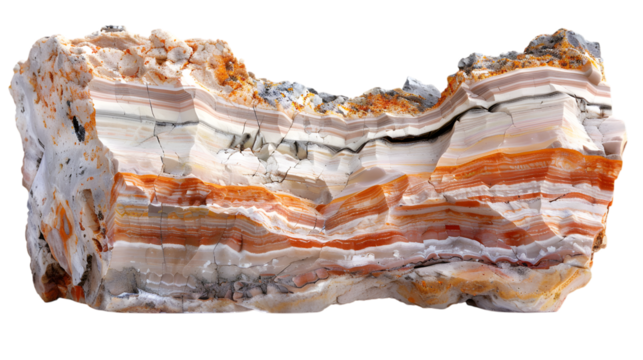 Layered rock formations with cliff isloated on white background 