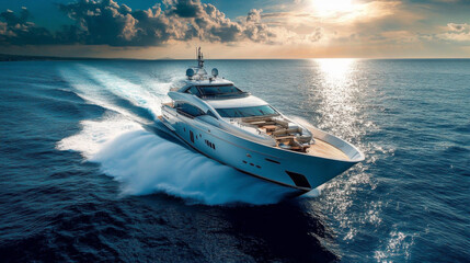 Fototapeta premium Luxury yacht cruising through blue ocean waves under bright sun