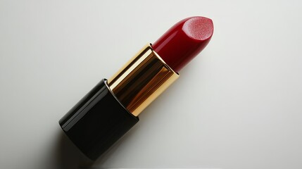 Bright red lipstick swatched on smooth surface showcasing elegant packaging and rich color