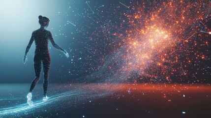 Obraz premium A silhouette exploring vibrant cosmic energy.