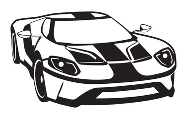 Abstract Classic vintage sports car silhouette vector 
illustration in black and white drawing style on a 
white background,coloring book.