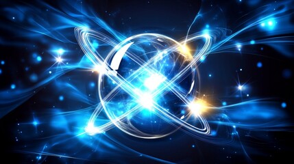 Obraz premium Abstract atomic structure in vibrant blue light.