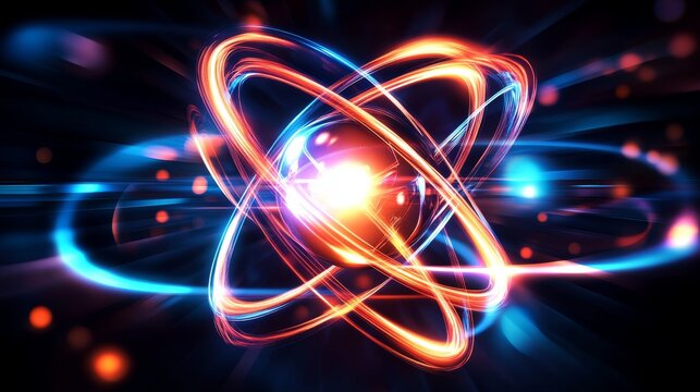 Abstract atomic model with vibrant energy flow.