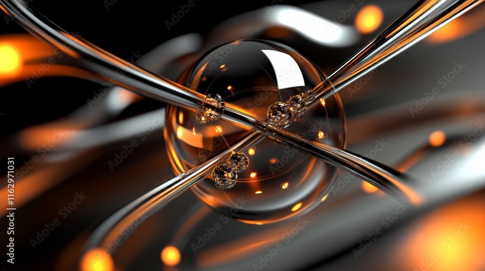 Poster abstract design with glowing metallic orb.