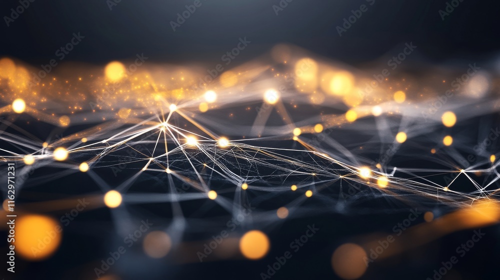 Poster abstract digital network with glowing connections.