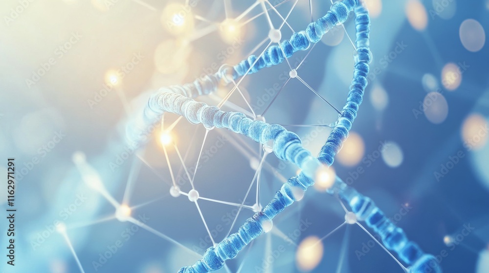Poster abstract dna structure with glowing connections.