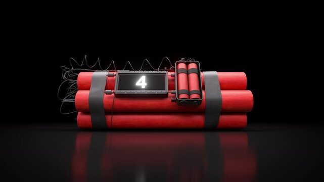TNT bomb with digital timer counting down. Bomb explodes after the timer reaches zero.