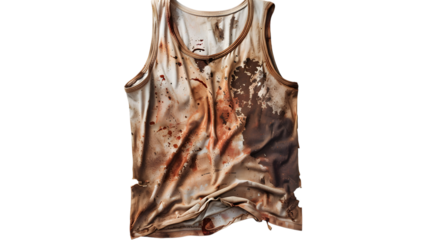 Heavily stained tank top of roofs or shirt isolated on white background
