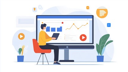 business agreement documents, Interactive online, Digital marketing professional analyzing data trends office workspace infographic presentation modern environment focused viewpoint