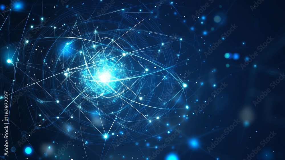 Poster abstract representation of atomic particles.