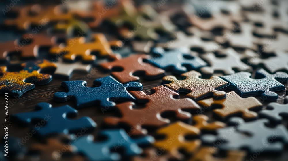 Poster colorful puzzle pieces symbolize finding solutions and problem-solving.