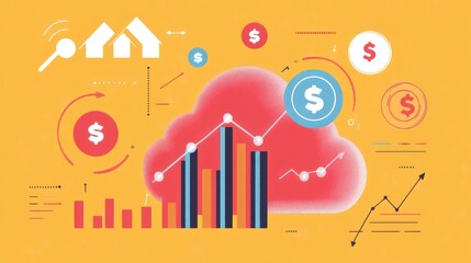Digital cloud with charts and dollar symbols, illustrating cloud budgeting tools.