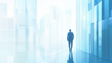 Fototapeta premium Businessman walking in a modern urban setting.