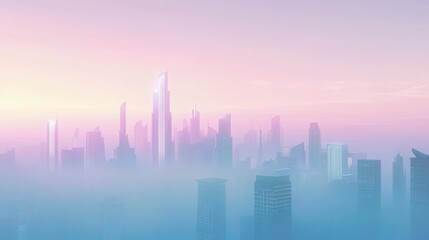 City skyline surrounded by ethereal mist.