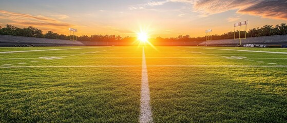 A football field with a sun shining on it