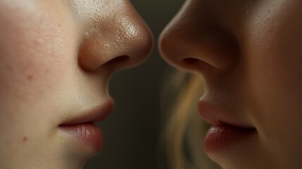 Obraz premium Close-up of two people about to kiss.