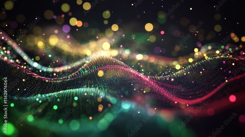 Poster colorful abstract wave with bokeh effects.