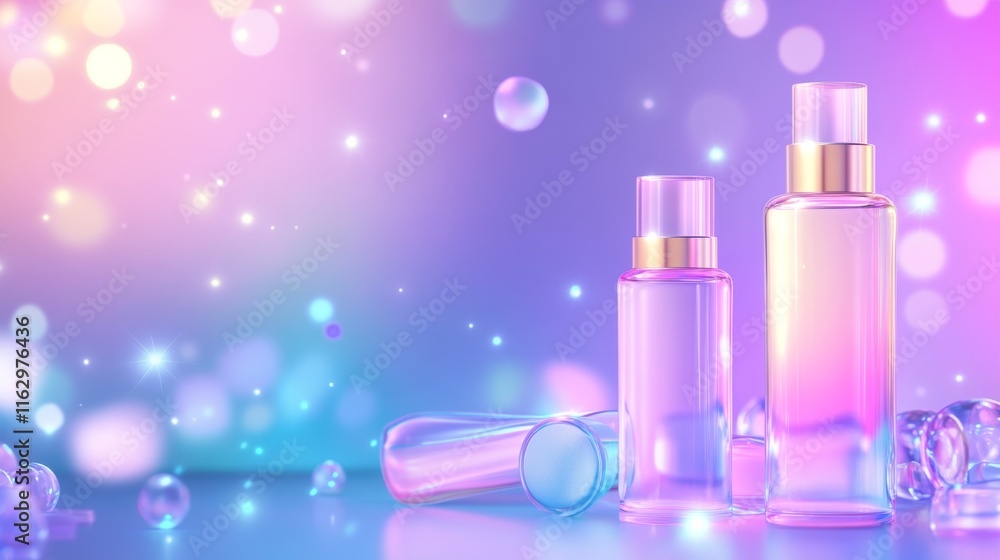 Poster colorful bottles with sparkling background.