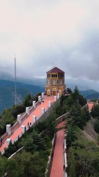 Stunning Drone Aerial Footage of Throni Panagias, Near Kykkos Monastery in Cyprus, Showcasing Majestic Mountain Views, Lush Greenery Serene Landscapes
