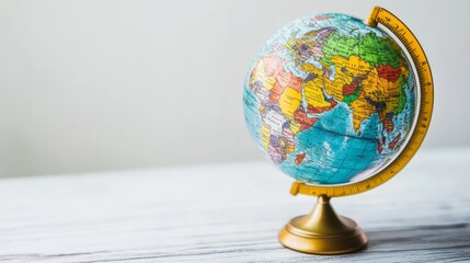 Colorful globe on a wooden table.