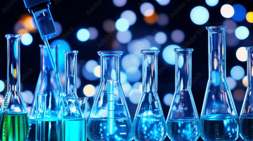 Poster colorful laboratory experiment with flasks.