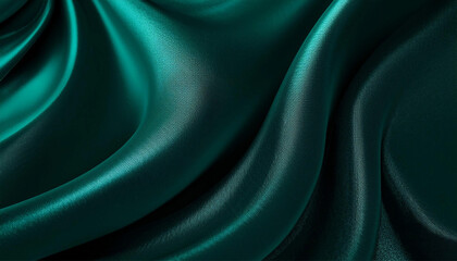 Fototapeta premium Black Dark Teal Jade Emerald Sea Green Abstract Background - Silk Satin Drapery Curtain