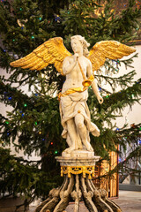 Beautiful medieval wooden carved angels sculptures in the gothic St. Mary basilica in Gdansk