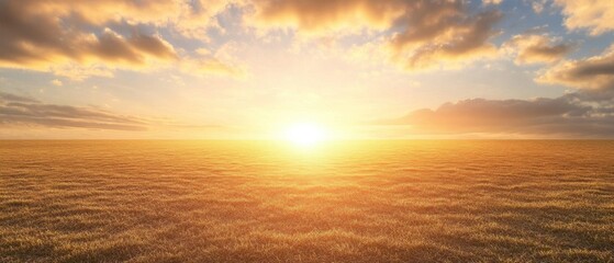 Fototapeta premium A beautiful sunset over a vast, empty field