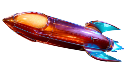 Glossy red rocket with blue fire isolated on white background