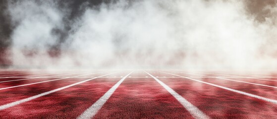 A foggy field with red lines on it