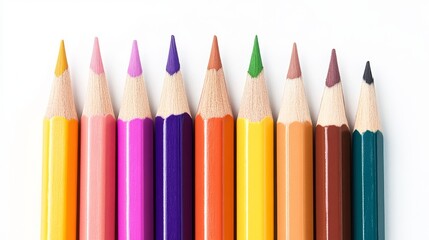 Fototapeta premium Colorful pencils arranged neatly in a row.