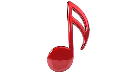 Red 3D musical note icon illustration with a glossy finish, representing music, sound, and melody in a bold, modern style. Isolated on white background