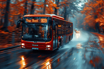 tourist red bus on the road, highway..  