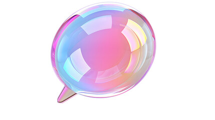 Obraz premium Vibrant holographic 3D speech bubble icon with an iridescent finish, perfect for representing communication and digital interaction. Isolated on white background 