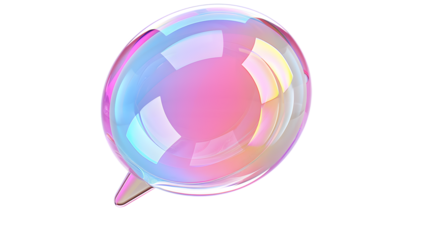 Vibrant holographic 3D speech bubble icon with an iridescent finish, perfect for representing communication and digital interaction. Isolated on white background 