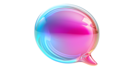 Vibrant holographic 3D speech bubble icon with an iridescent finish, perfect for representing communication and digital interaction. Isolated on white background 