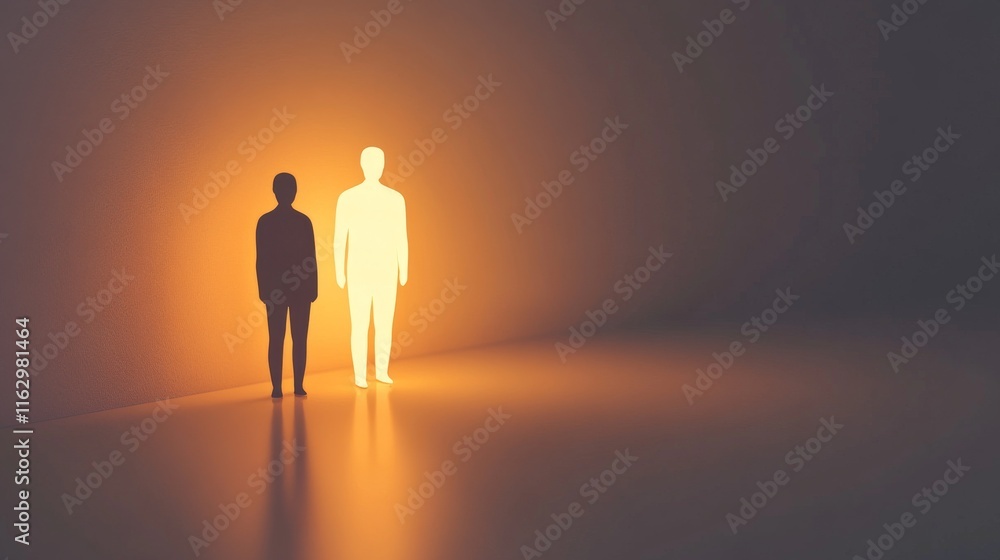 Poster contrast between two figures in soft light.