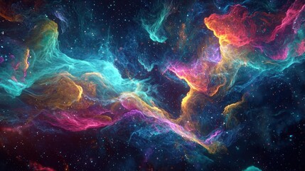 Fototapeta premium Vibrant cosmic nebula with colorful gas and stars.