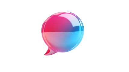 Vibrant holographic 3D speech bubble icon with an iridescent finish, perfect for representing communication and digital interaction. Isolated on white background 