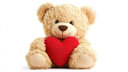 Obraz premium Adorable Plush Teddy Bear with Red Heart Symbolizing Love and Friendship