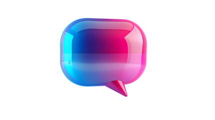 Vibrant holographic 3D speech bubble icon with an iridescent finish, perfect for representing communication and digital interaction. Isolated on white background 