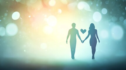 Fototapeta premium Couple holding hands in dreamy background glow.
