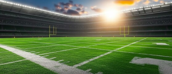 Obraz premium A football field with a large stadium in the background