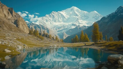 Obraz premium Majestic Mountain Reflection in a Serene Lake